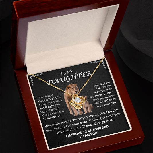 Daughter Loveknot  Message Necklace-Lion