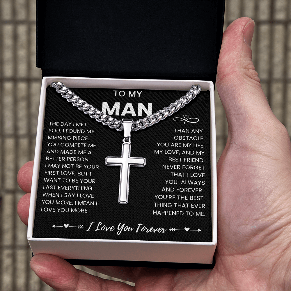 To My Man Cuban Necklace  with Message Card