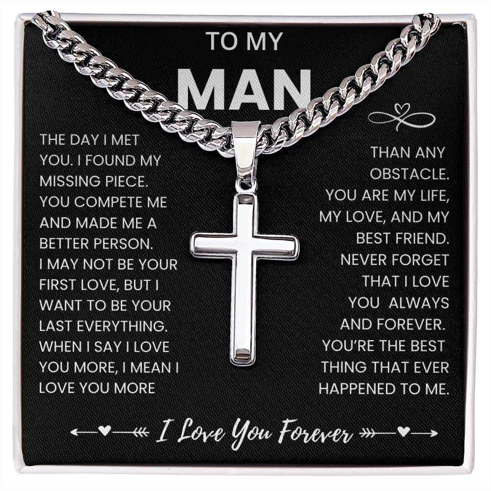 To My Man Cuban Necklace  with Message Card
