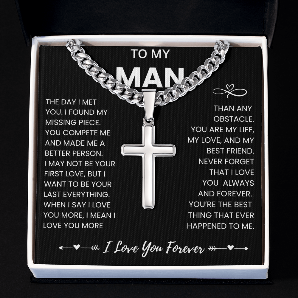 To My Man Cuban Necklace  with Message Card