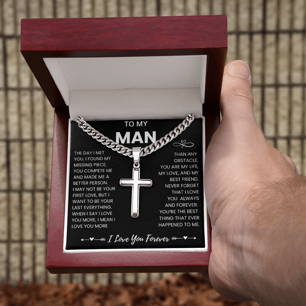 To My Man Cuban Necklace  with Message Card