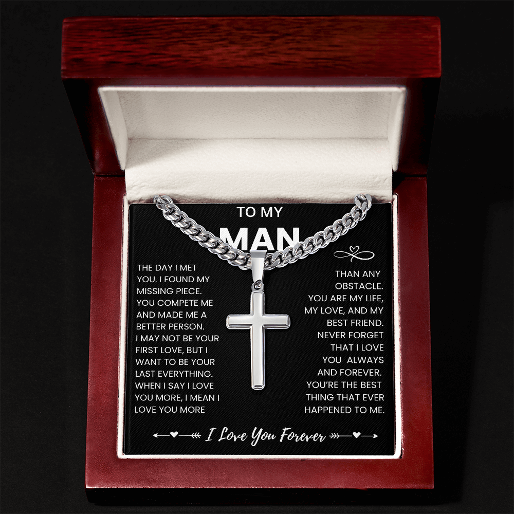 To My Man Cuban Necklace  with Message Card