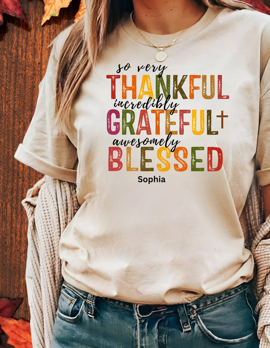 ***Thankful Blessed Thanksgiving Personalize Family T-Shirt