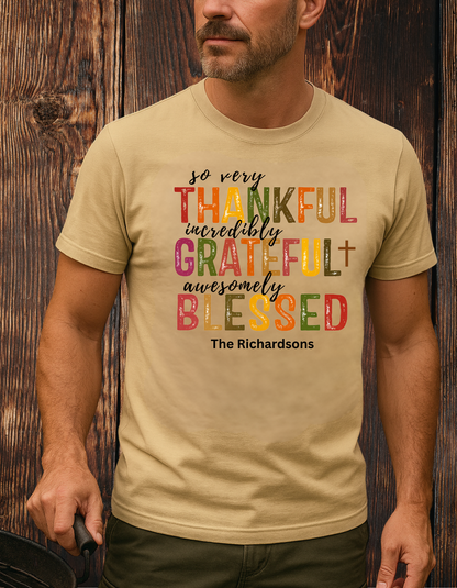 ***Thankful Blessed Thanksgiving Personalize Family T-Shirt
