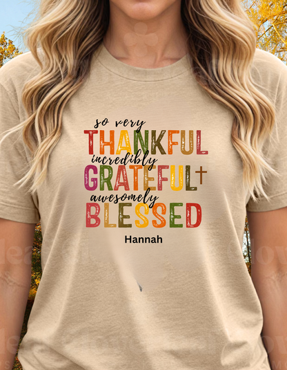 ***Thankful Blessed Thanksgiving Personalize Family T-Shirt