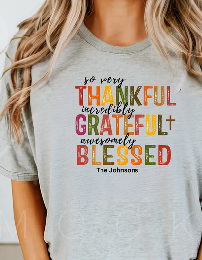 ***Thankful Blessed Thanksgiving Personalize Family T-Shirt