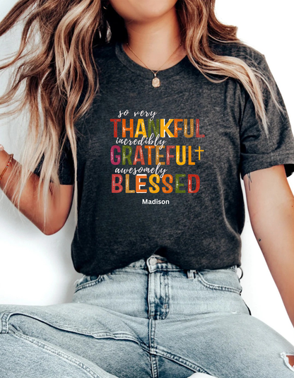 ***Thankful Blessed Thanksgiving Personalize Family T-Shirt