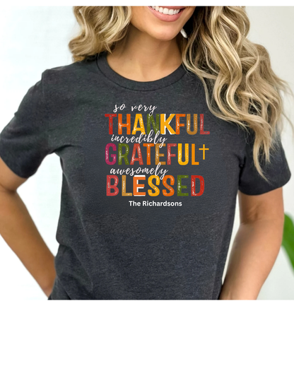 ***Thankful Blessed Thanksgiving Personalize Family T-Shirt