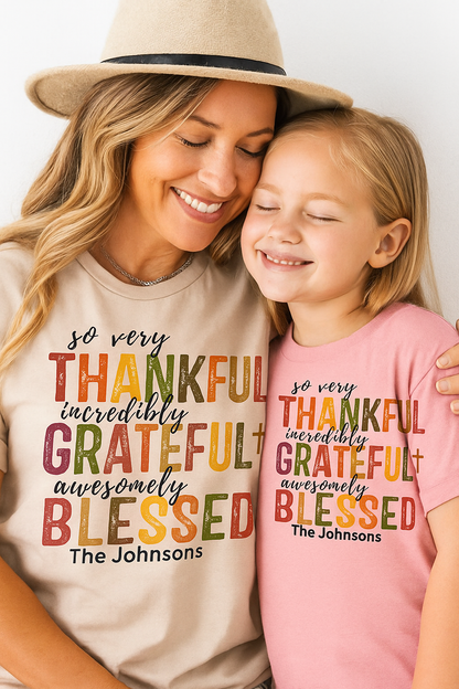***Thankful Blessed Thanksgiving Personalize Family T-Shirt