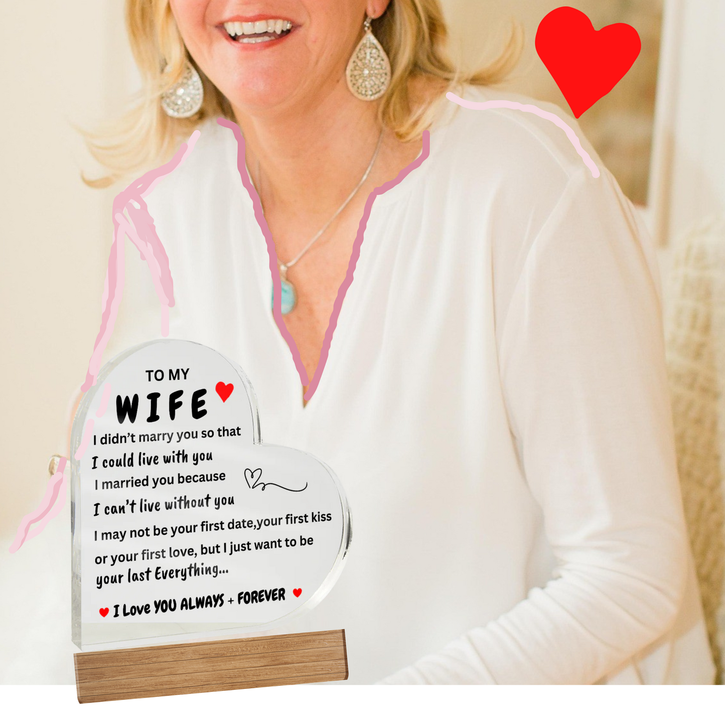 Wife Heart Gift/Can't Live without You/Acrylic Light with Base*