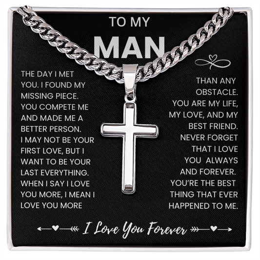 To My Man Cuban Necklace  with Message Card