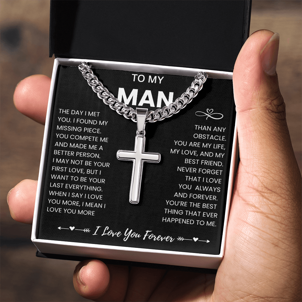 To My Man Cuban Necklace  with Message Card