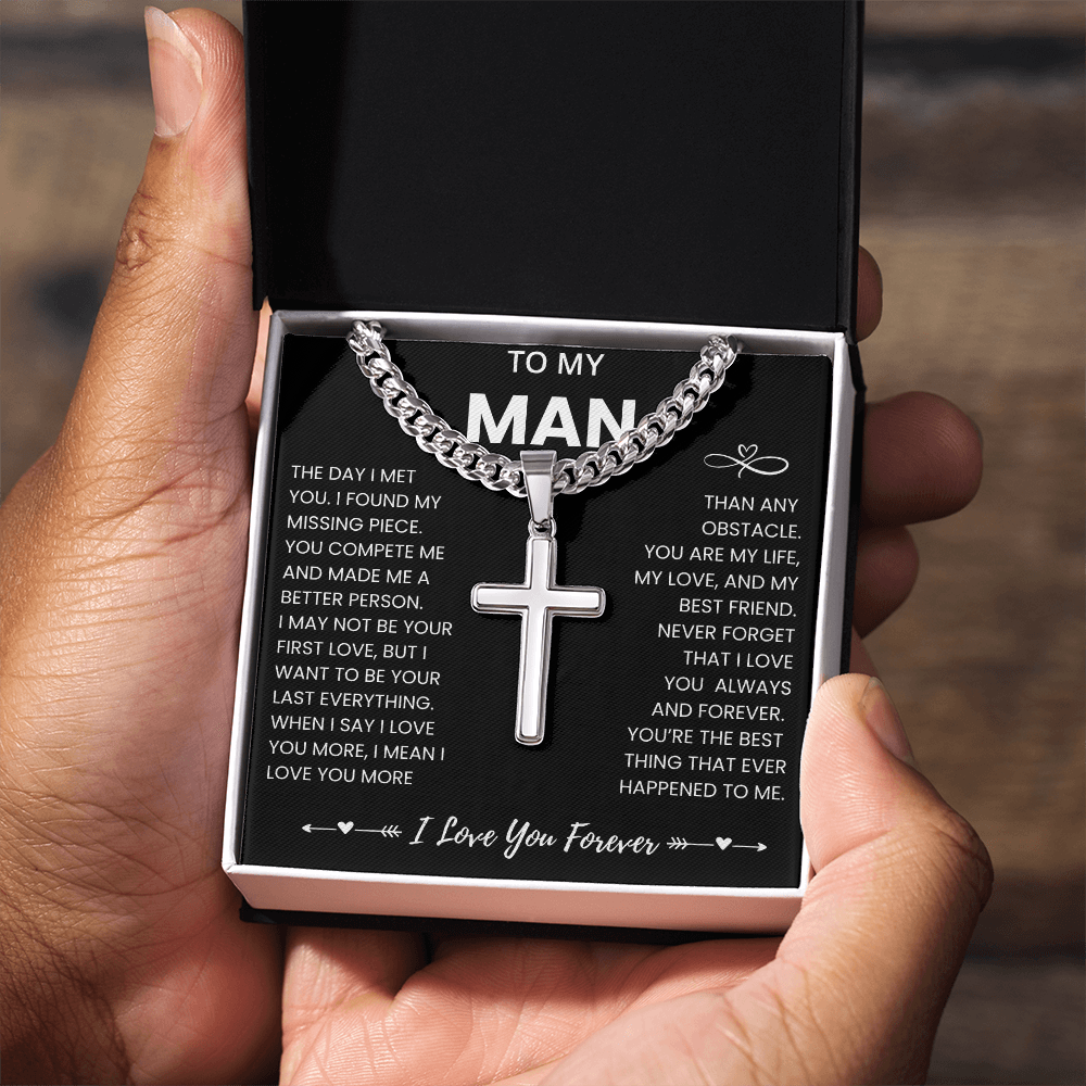 To My Man Cuban Necklace  with Message Card