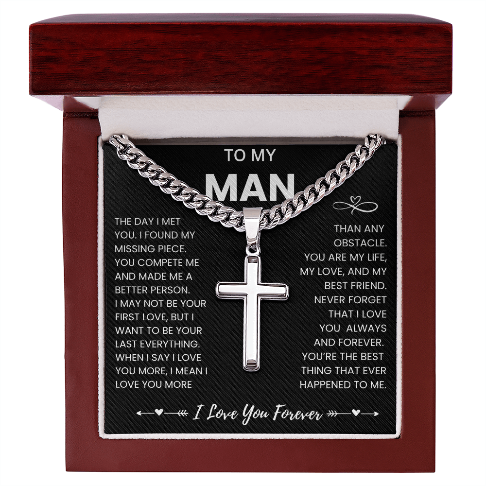 To My Man Cuban Necklace  with Message Card