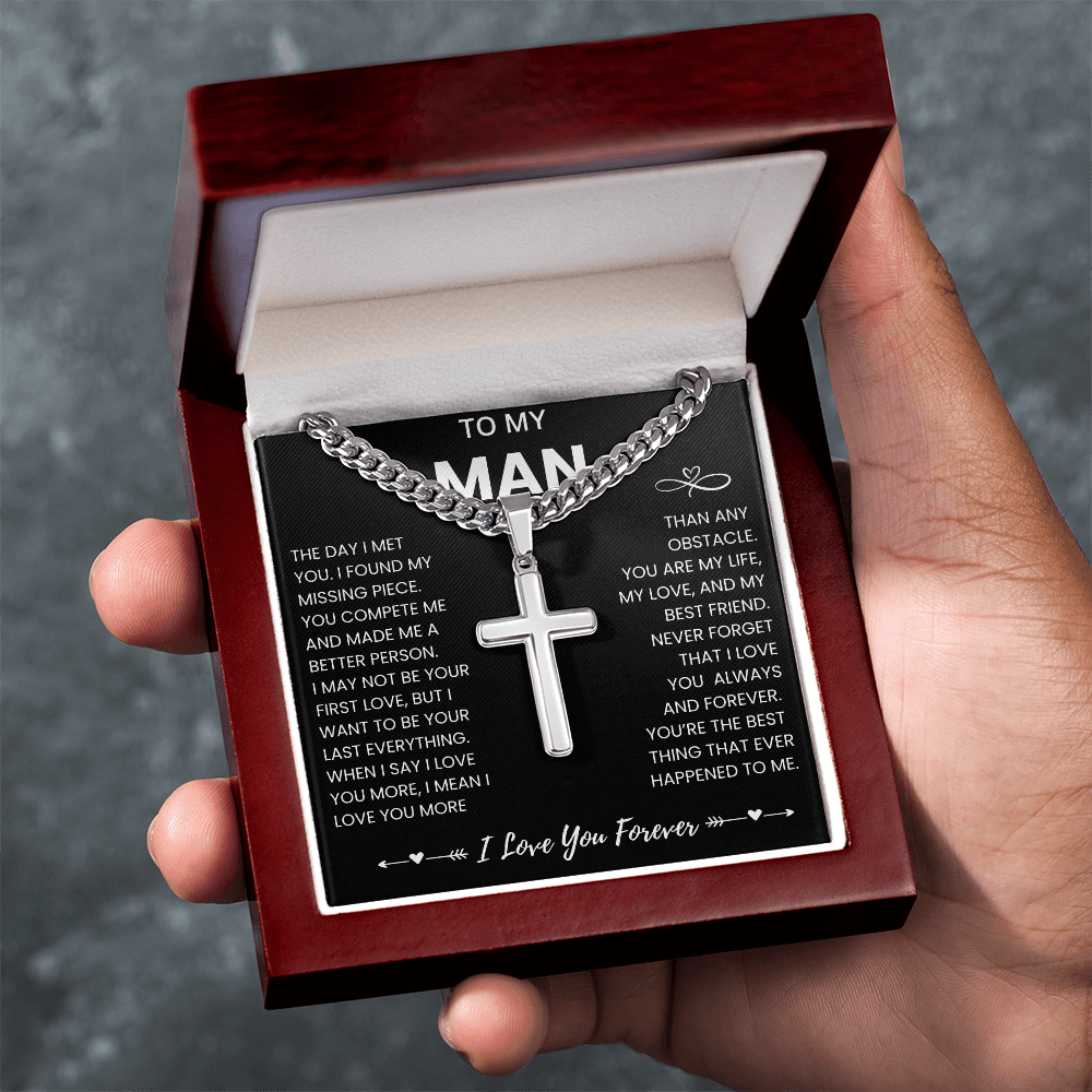 To My Man Cuban Necklace  with Message Card