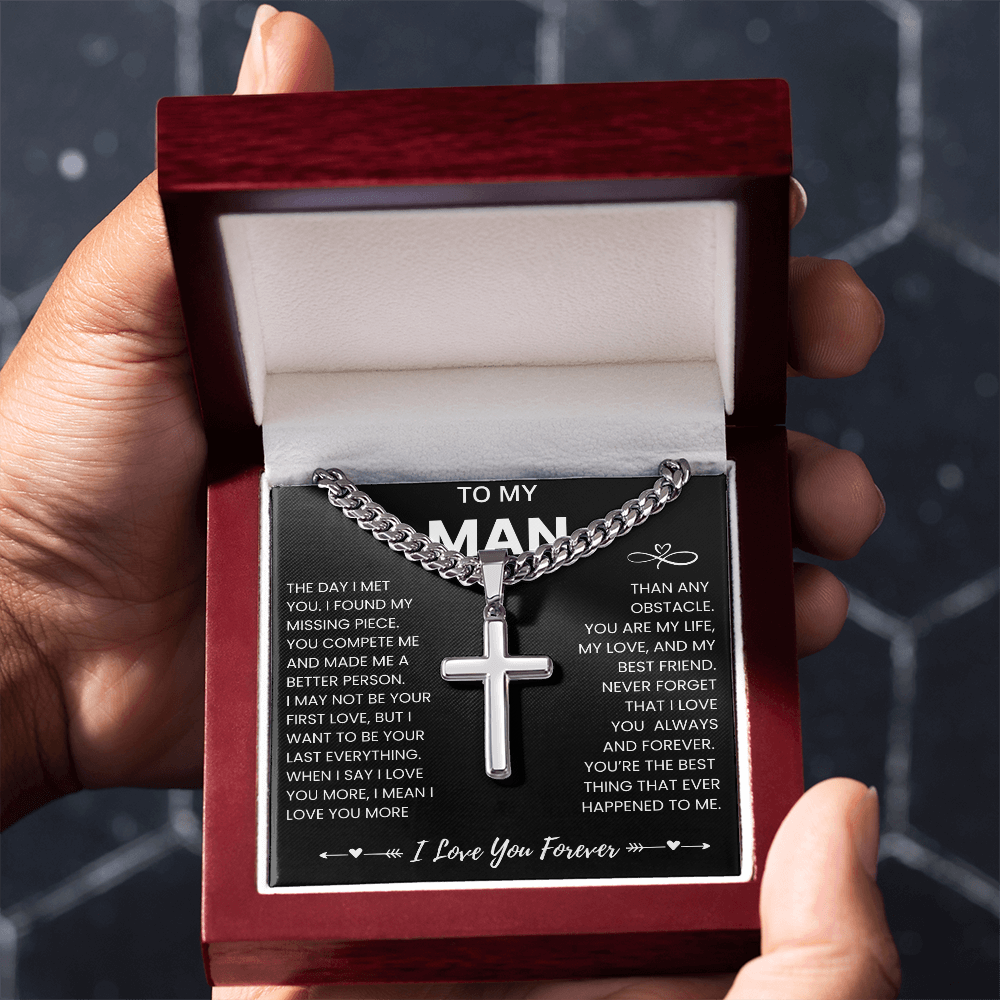 To My Man Cuban Necklace  with Message Card